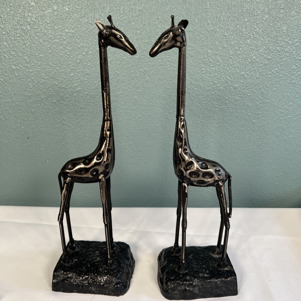 Two 14" Vintage Iron Giraffe Figurines /Bookends -Art -Sculpture- Safari Animals